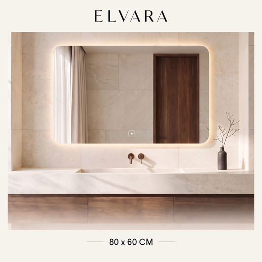 מראת LED מלבנית עם פינות מעוגלות ELVARA – 80×60 ס"מ