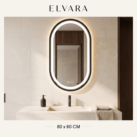 מראת LED קפסולה במסגרת שחורה ELVARA – 80×60 ס"מ